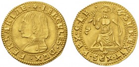  EUROPEAN COINS & MEDALS   ITALIA   FERRARA   Ercole II. d'Este, 1534-1559. Ducato s.d. HERCVLES DVX FERRARIAE. Busto corazzato a sinistra // SVREXIT ...