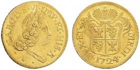  EUROPEAN COINS & MEDALS   ITALIA   MILANO   Carlo VI, 1711-1740. Doppia 1724. CAROLVS VI IMP ET HIS R. Busto laureato a destra // MEDI DVX ET C. Stem...