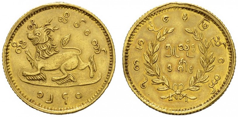  COINS & MEDALS FROM OVERSEAS   BURMA   Thebaw, 1878-1885. 5 Mu (1/2 Mohur) CS 1...
