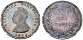  COINS & MEDALS FROM OVERSEAS   INDIA   PORTUGUESE INDIA   Republic. Rupia 1911. Silver Pattern. K./M. PN 31. PATTERN. Extremely rare. In NGC­Slab, gr...