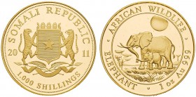  COINS & MEDALS FROM OVERSEAS   SOMALIA   Republic. 1'000 Shillings 2011. African Wildlife Elephant issue. Fr. ­; K./M. 238. 31,28 g. GOLD. Proof. FDC...