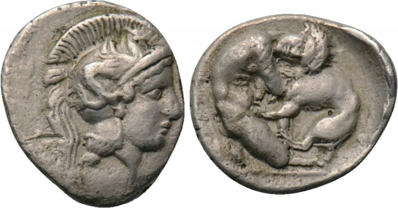 CALABRIA. Tarentum. Diobol (Circa 325-280 BC). 

Obv: Helmeted head of Athena ...