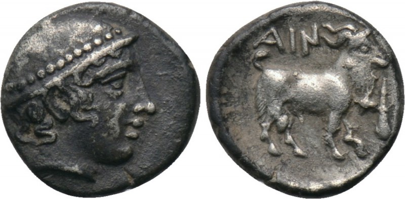 THRACE. Ainos. Diobol (Circa 429-427/6 BC). 

Obv: Head of Hermes right, weari...