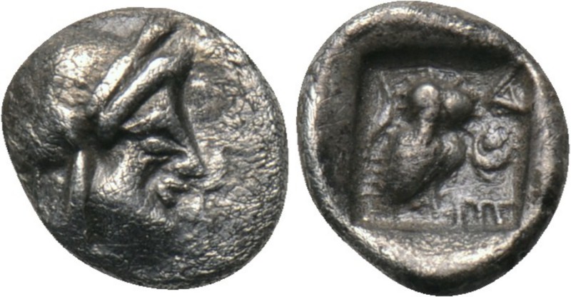 ATTICA. Athens. Obol (Circa 500/490-485/0 BC). 

Obv: Helmeted archaic head of...