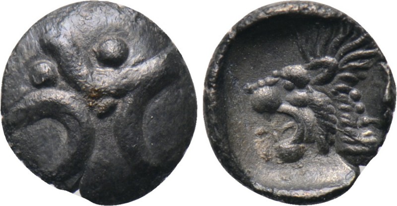 ASIA MINOR. Uncertain. Tetartemorion (Circa 5th century BC). 

Obv: Crescents ...