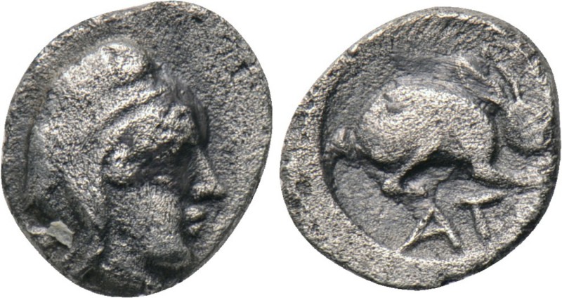 MYSIA. Atarnios. Hemiobol (Circa 400 BC). 

Obv: Head right, wearing Phrygian ...