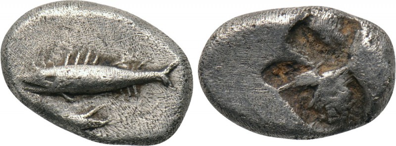 MYSIA. Kyzikos. Trihemiobol (Circa 600-550 BC). 

Obv: Tunny left; below, unce...