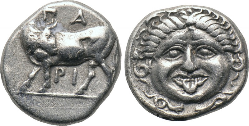 MYSIA. Parion. Hemidrachm (4th century BC). 

Obv: Facing gorgoneion.
Rev: ΠA...