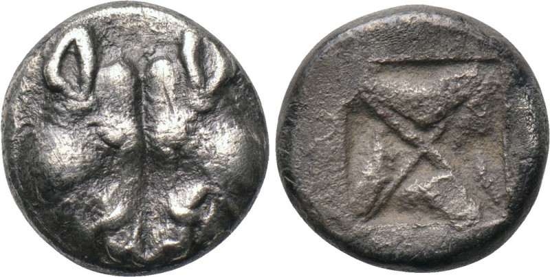 LESBOS. Uncertain. 1/4 Stater (Circa 550-480 BC). 

Obv: Confronted heads of t...
