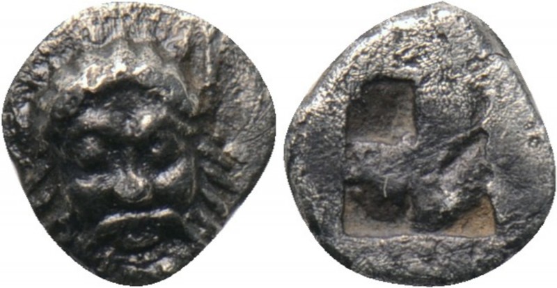 LESBOS. Methymna. Hemiobol (Circa 500/480-460 BC). 

Obv: Head of Silenos faci...
