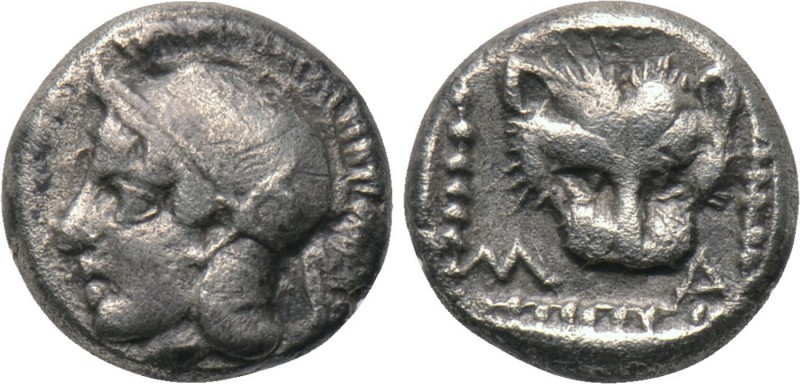 LESBOS. Methymna. Triobol (Circa 450/40-406/379 BC). 

Obv: Helmeted head of A...