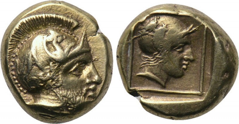 LESBOS. Mytilene. EL Hekte (Circa 412-378 BC). 

Obv: Helmeted head of Ares ri...
