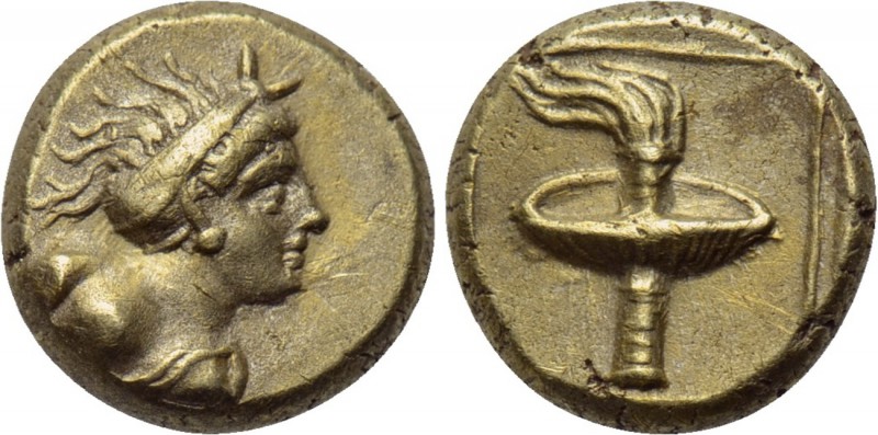 LESBOS. Mytilene. EL Hekte (Circa 377-326 BC). 

Obv: Bust of Maenad, hair in ...
