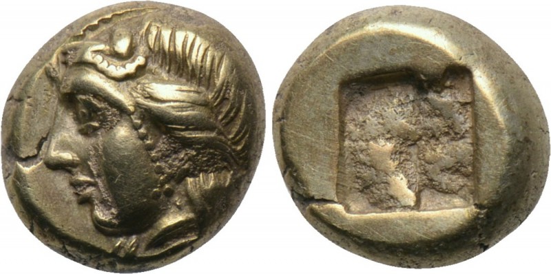 LESBOS. Mytilene. EL Hekte (Circa 478-387 BC). 

Obv: Head of Io left; below, ...