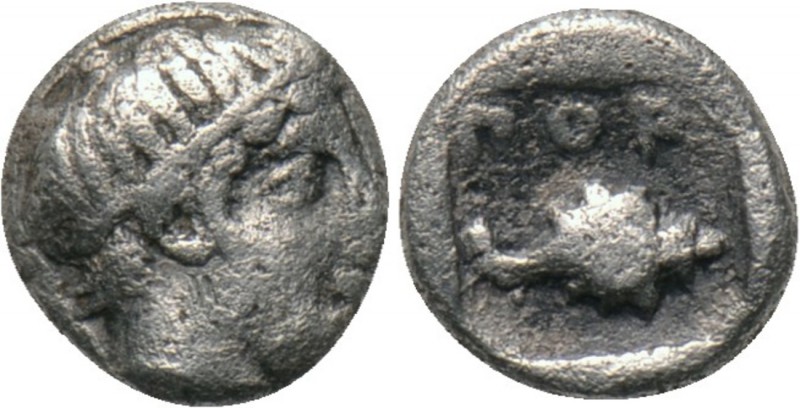 LESBOS. Pordosilene. Hemiobol (Mid-late 5th century BC). 

Obv: Head of Apollo...