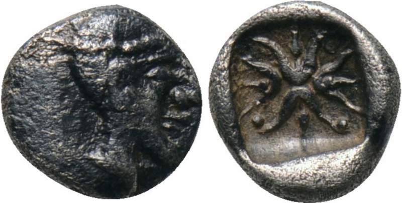 IONIA. Uncertain. Hemiobol (5th century BC). 

Obv: Archaic female head right,...
