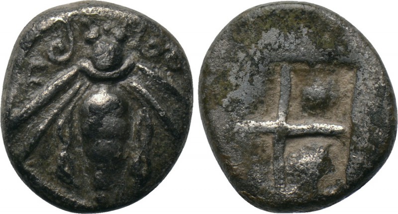 IONIA. Ephesos. Drachm (Circa 500-420 BC). 

Obv: E - Φ. 
Bee.
Rev: Quadripa...