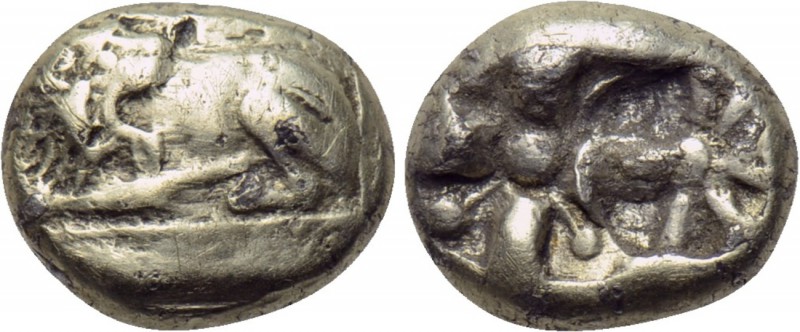 IONIA. Miletos. Foureé Hekte (Circa 600-550 BC). 

Obv: Lion reclining left.
...