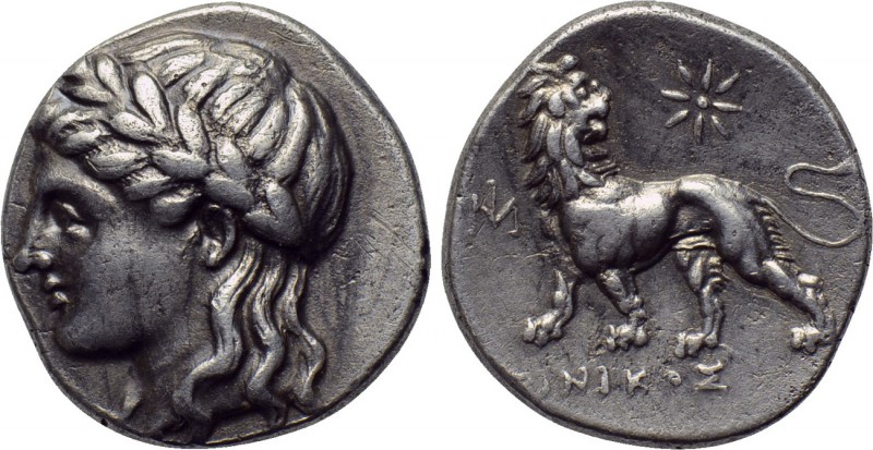 IONIA. Miletos. Drachm (Circa 353-323 BC). Epinikos, magistrate. 

Obv: Laurea...