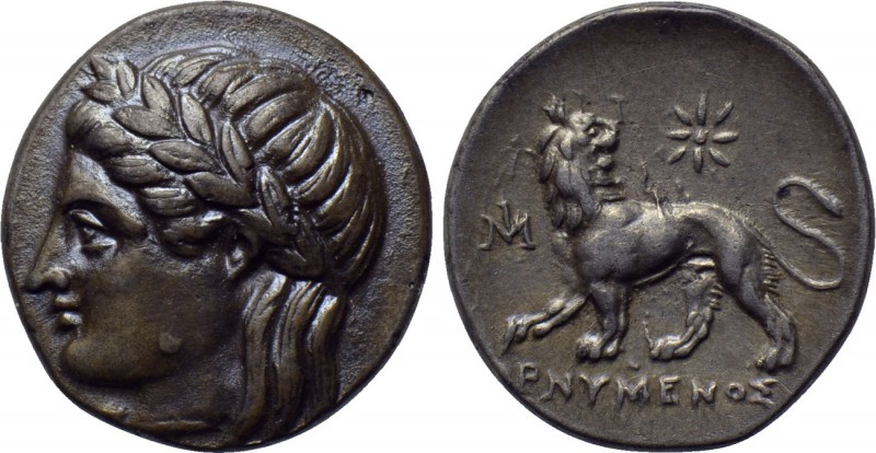 IONIA. Miletos. Drachm (Circa 353-323 BC). Ornymenos, magistrate. 

Obv: Laure...