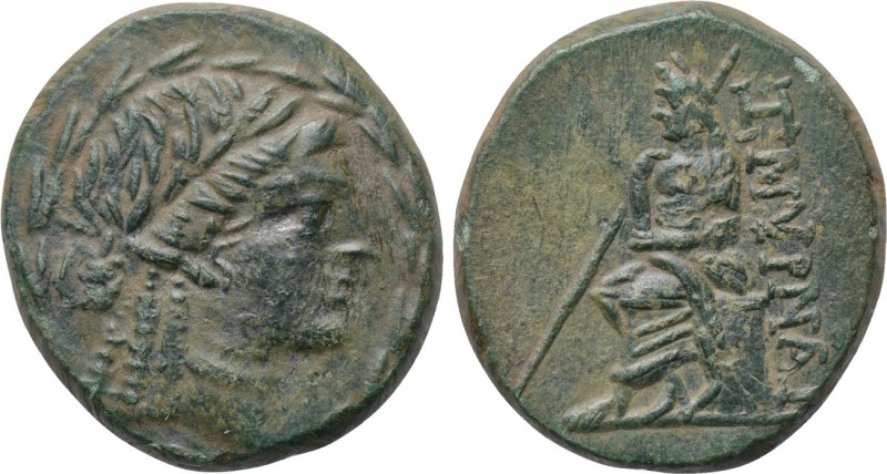IONIA. Smyrna. Ae (Circa 75-50 BC). 

Obv: Laureate head of Apollo right withi...
