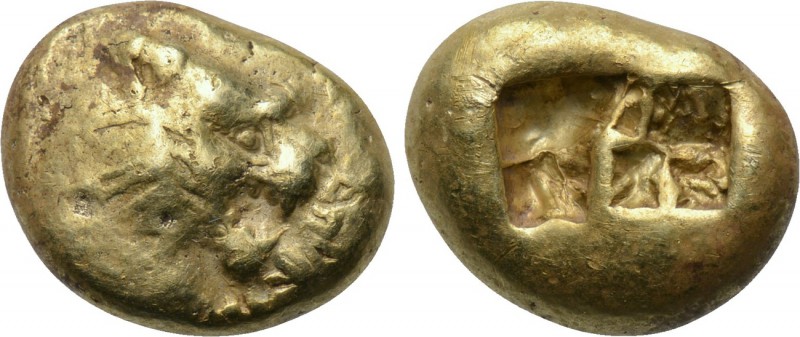 KINGS OF LYDIA. Alyattes (Circa 610-560 BC). EL Trite. Sardes. 

Obv: WALWET. ...