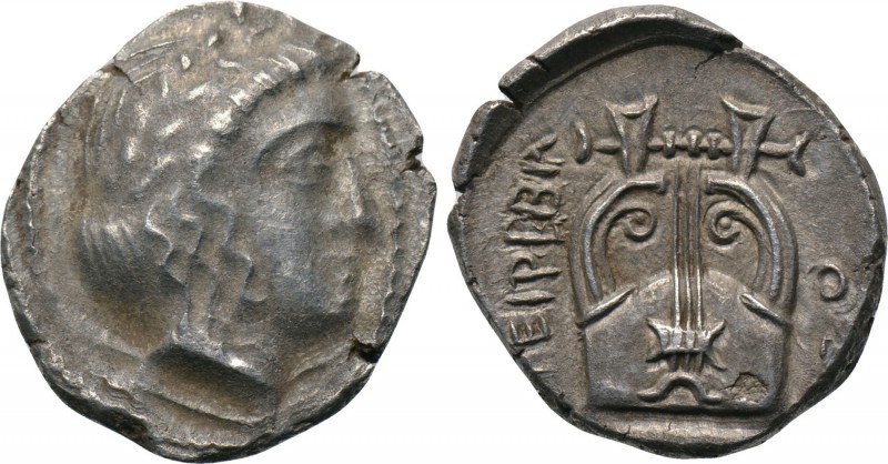 CARIA. Halikarnassos? Drachm (Circa 2nd-1st centuries BC). 

Obv: Laureate hea...