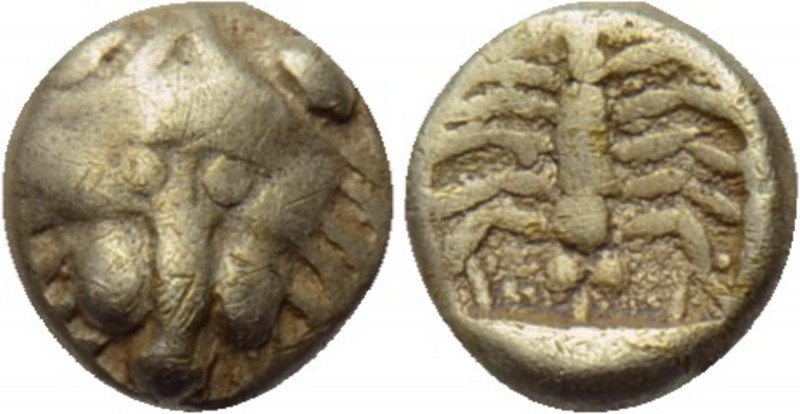 CARIA. Mylasa. EL 1/48 Stater (Mid 6th century BC). 

Obv: Head of lion facing...