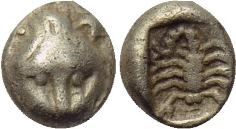 CARIA. Mylasa. EL 1/48 Stater (Mid 6th century BC). 

Obv: Head of lion facing...