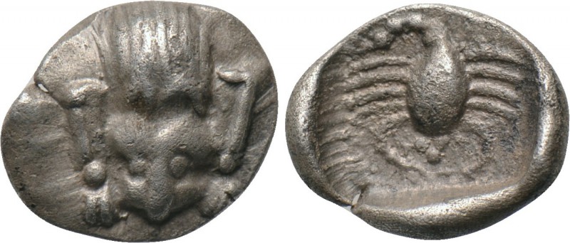 CARIA. Mylasa. Hemiobol (Circa 450-400 BC). 

Obv: Forepart of lion facing.
R...