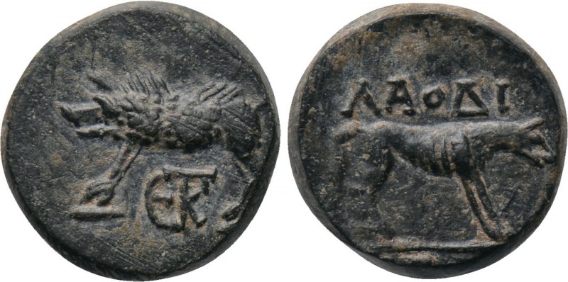 PHRYGIA. Laodikeia. Ae (1st century BC). 

Obv: Boar (river god Kapros) standi...