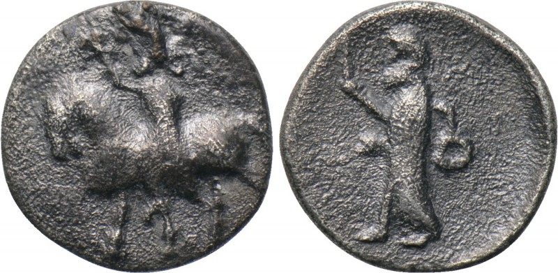 CILICIA. Uncertain. Hemiobol (4th century BC). 

Obv: Figure riding horse left...
