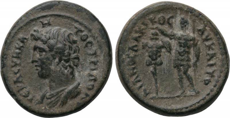 LYDIA. Tripolis. Trajan (98-117). Ae. 

Obv: ΙЄΡΑ СVΝΚΛΗΤΟС ΤΡΙΠΟΛ. 
Barehead...