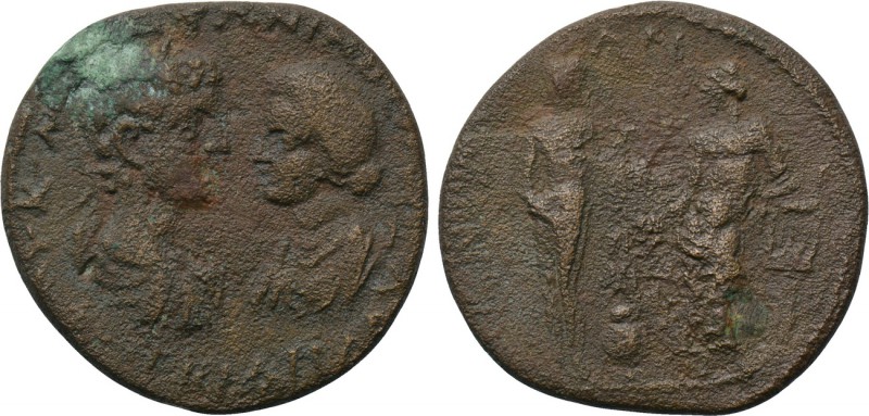 CARIA. Cnidus. Caracalla with Plautilla (198-217). Ae. 

Obv: Laureate, draped...