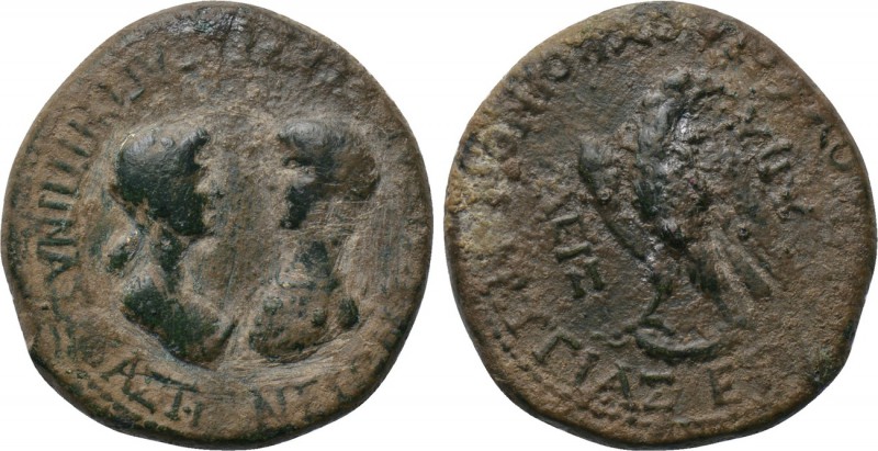PHRYGIA. Apameia. Nero with Agrippina II (54-68). Ae. Marios Kordos, magistrate....