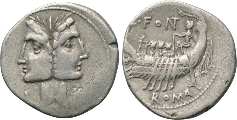 C. FONTEIUS. Denarius (114-113 BC). Rome. 

Obv: Laureate janiform heads of th...