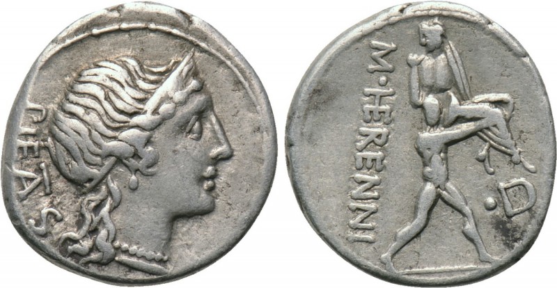 M. HERENNIUS. Denarius (108-107 BC). Rome. 

Obv: PIETAS. 
Diademed head of P...