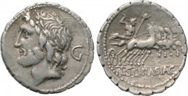 L. SCIPIO ASIAGENES. Serrate Denarius (106 BC). Rome.
