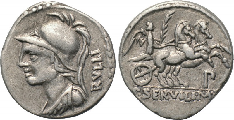 P. SERVILIUS M. F. RULLUS. Denarius (100 BC). Rome. 

Obv: RVLLI. 
Helmeted b...
