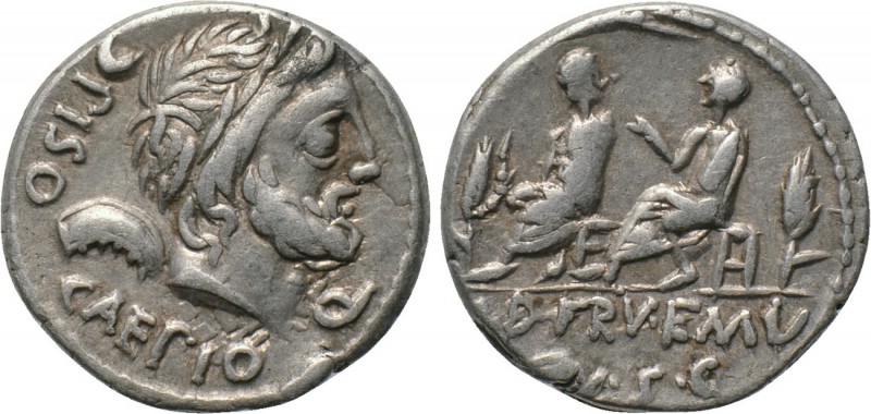 L. CALPURNIUS PISO CAESONIUS and Q. SERVILIUS CAEPIO. Denarius (100 BC). Rome. ...
