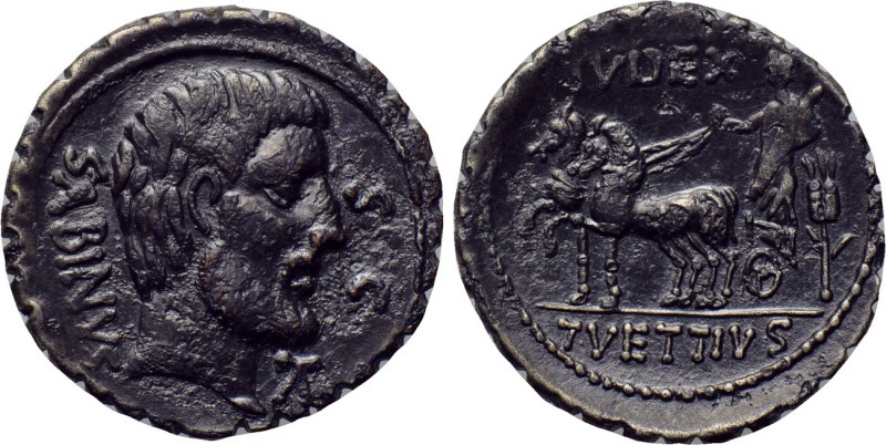 T. VETTIUS SABINUS. Serrate Denarius (70 BC). Rome. 

Obv: SABINVS S C . 
Bar...