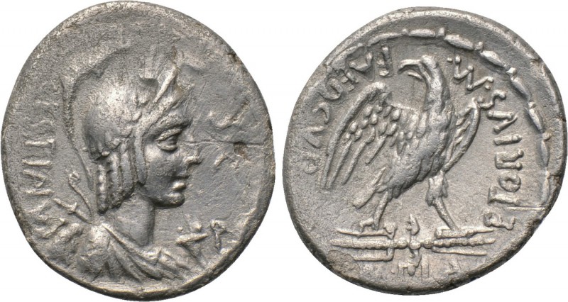 M. PLAETORIUS M. F. CESTIANUS. Denarius (57 BC). Rome. 

Obv: CESTIANVS / S C....
