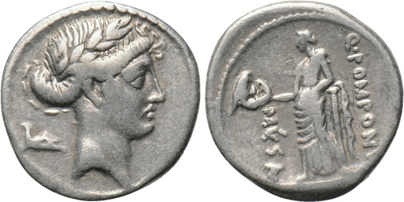 Q. POMPONIUS MUSA. Denarius (56 BC). Rome. 

Obv: Laureate head of Apollo righ...