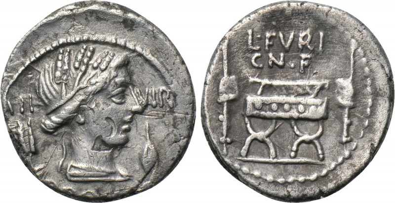 L. FURIUS CN.F. BROCCHUS. Denarius (63 BC). Rome. 

Obv: III VIR / BROCCHI. 
...