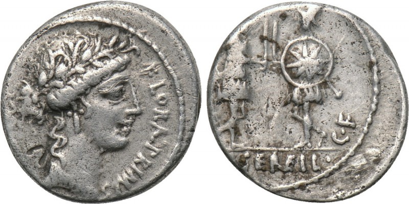 C. SERVILIUS C. F. Denarius (53 BC). Rome. 

Obv: FLORAL PRIMVS. 
Head of Flo...