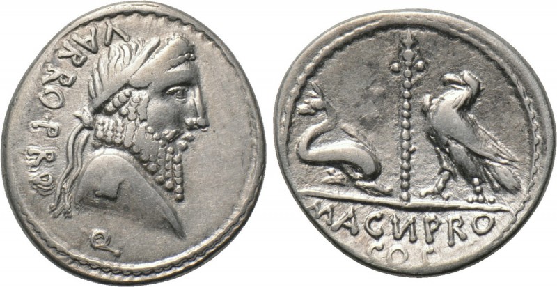 C. POMPEIUS MAGNUS. Denarius (49 BC). Dyrrachium? Terentius Varro, proquaestor. ...