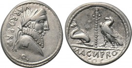 C. POMPEIUS MAGNUS. Denarius (49 BC). Dyrrachium? Terentius Varro, proquaestor.