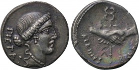 ALBINUS BRUTI F. Denarius (48 BC). Rome.