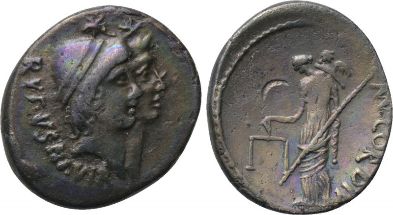 MN. CORDIUS RUFUS. Denarius (46 BC). Rome. 

Obv: RVFVS III VIR. 
Jugate bust...