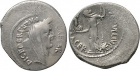 JULIUS CAESAR. Denarius (44 BC). Rome. P. Sepullius Macer, moneyer. Lifetime issue.